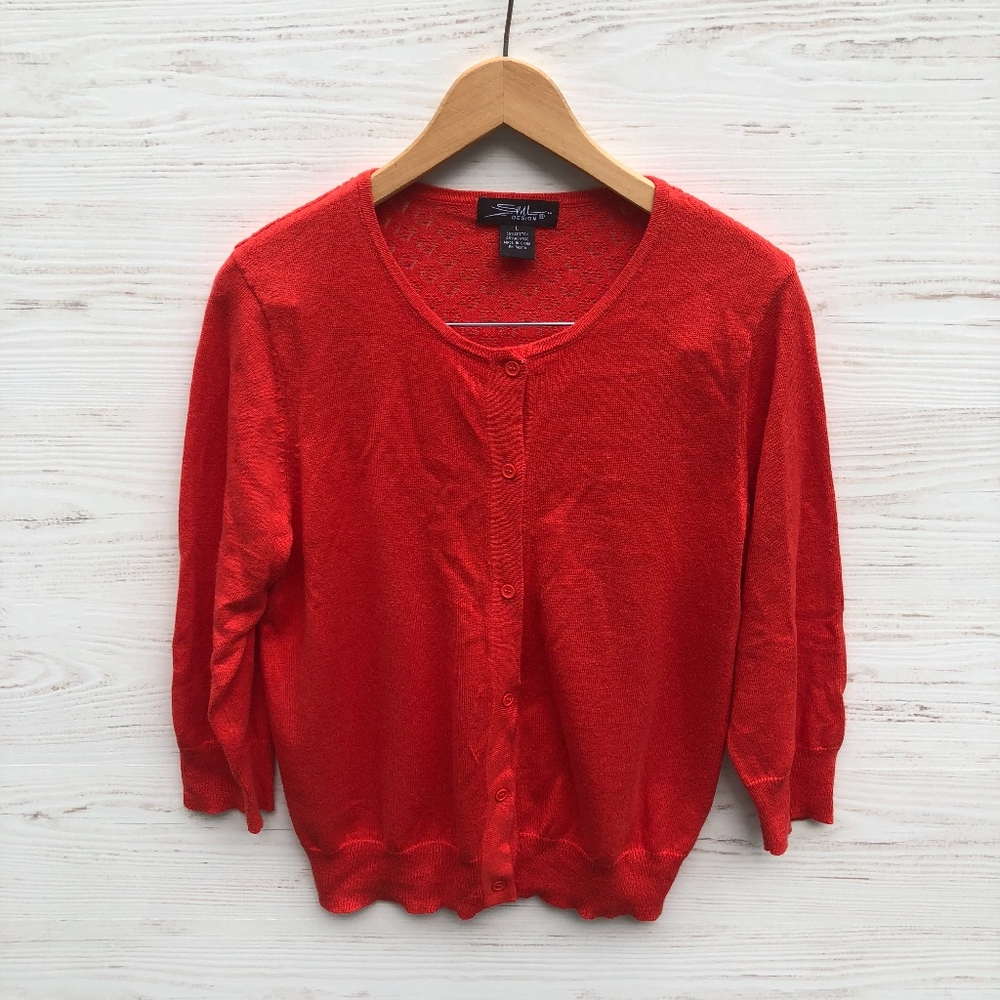 SML designs bright poppy red cardigan sweater L